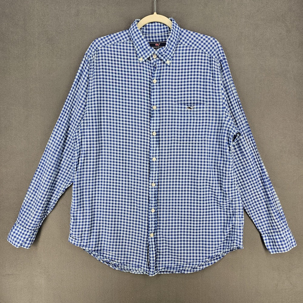 Vineyard Vines Tucker Shirt Mens Large Blue Check Slim Button Down Long Sleeve